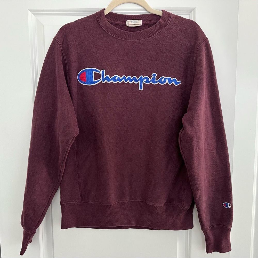 Champion Deep Burgundy Reverse Weave Fall Oversized Logo Sweatshirt
